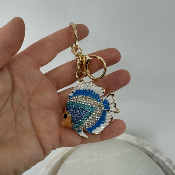 2/$20 Big Sparkly Tropical Fish Keychain Blue - Picture 6 of 7